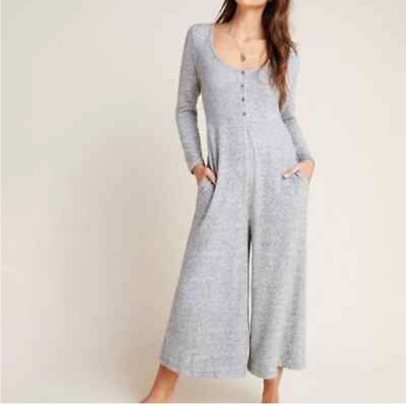 Anthropologie Marisa Hacci Sleep Jumpsuit Gray Marled Wide Leg Long Sleeve XS - Picture 1 of 14